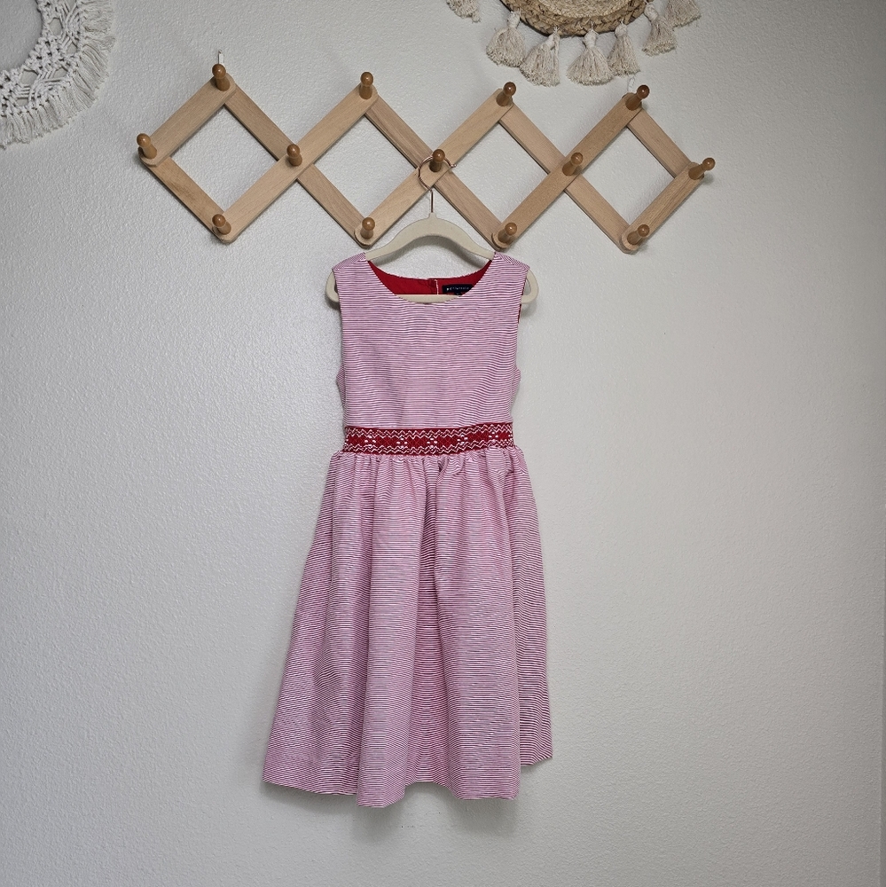 Periwinkle Striped A-line Tie-Back Girls Dress Size 8Y In Red EUC